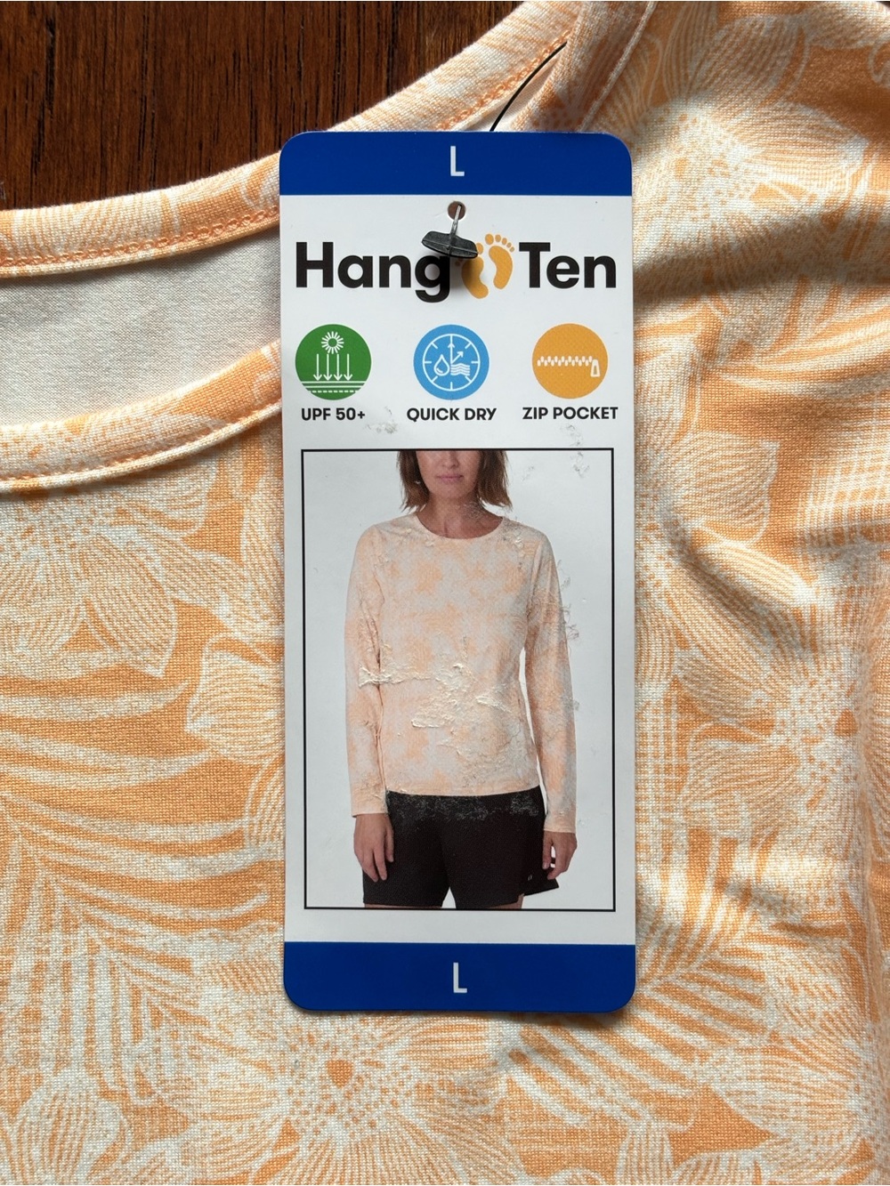 Hang Ten Solara UPF 50 Floral Palm Sun Tee Peach | Size L - Picture 6 of 8